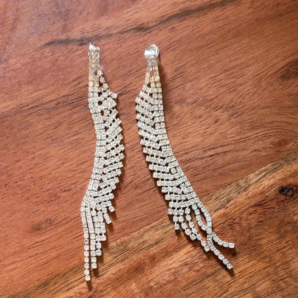 8 Other Reasons Curved Dangle Earrings Long Statement Glam Wedding Evening - Picture 2 of 3